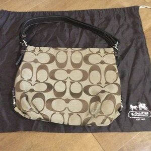 Brown and beige Coach bag